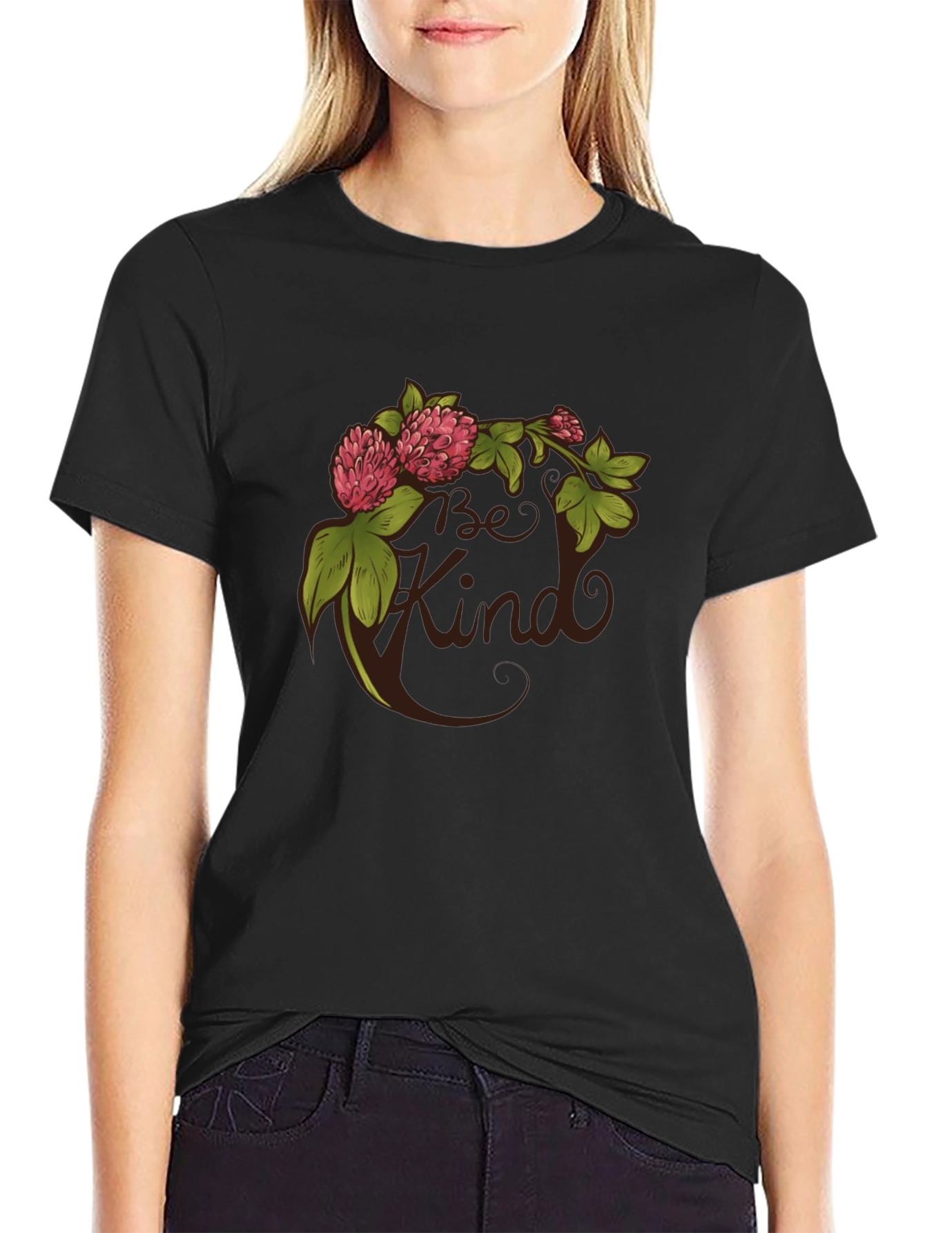 Be Kind Clover Graphic Tee - Black Casual T-Shirt