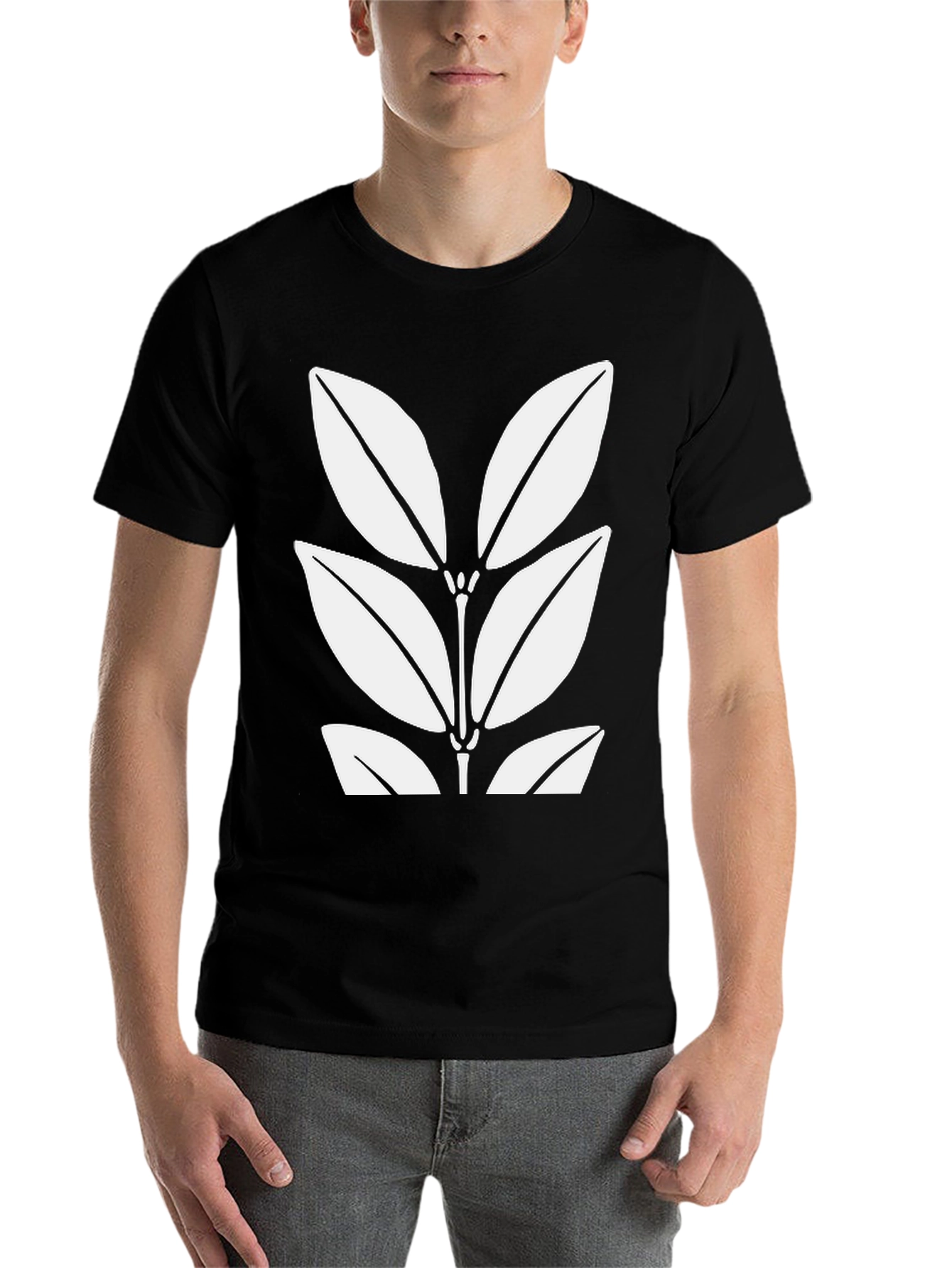 Leaf Print Black T-Shirt
