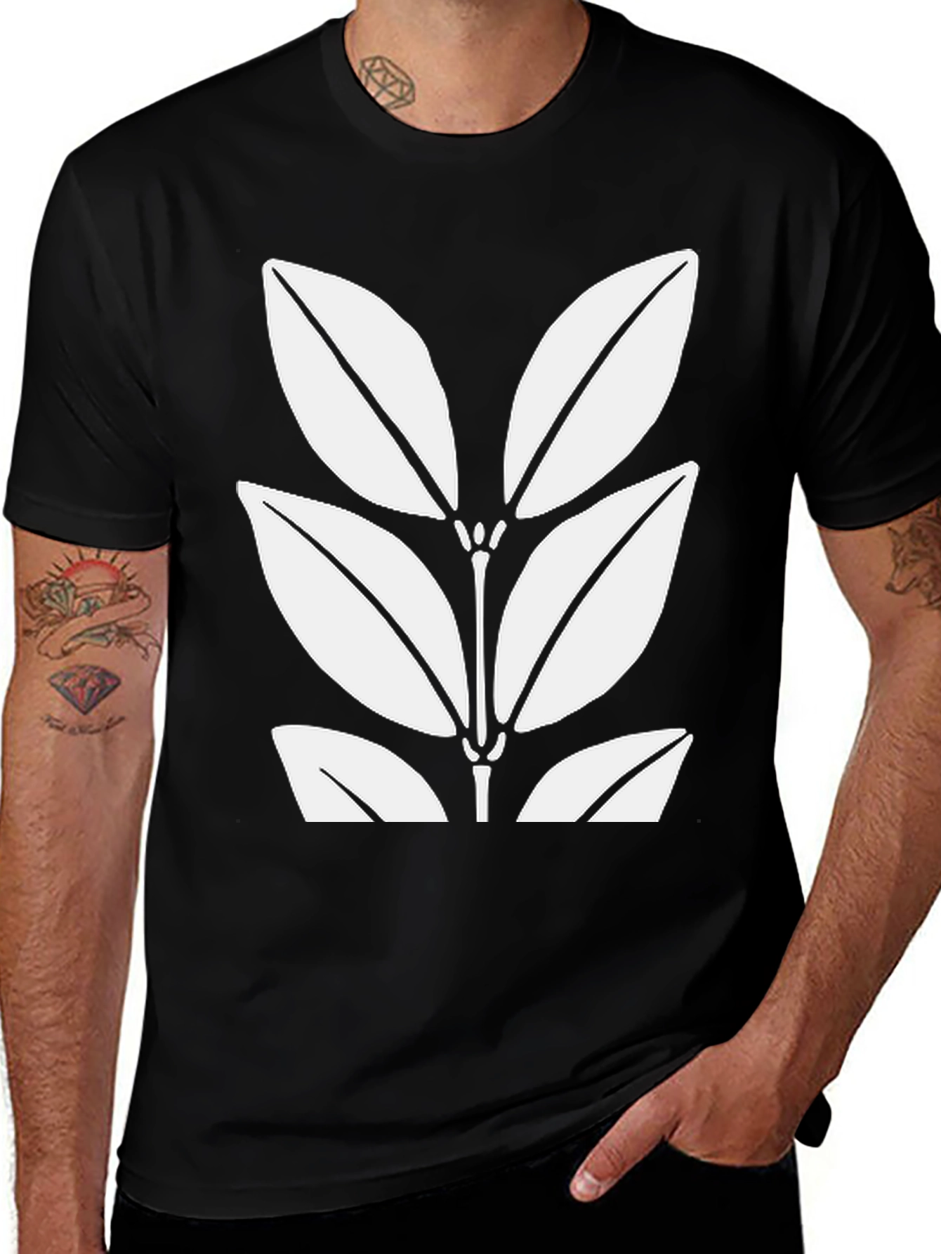 Leaf Print Black T-Shirt