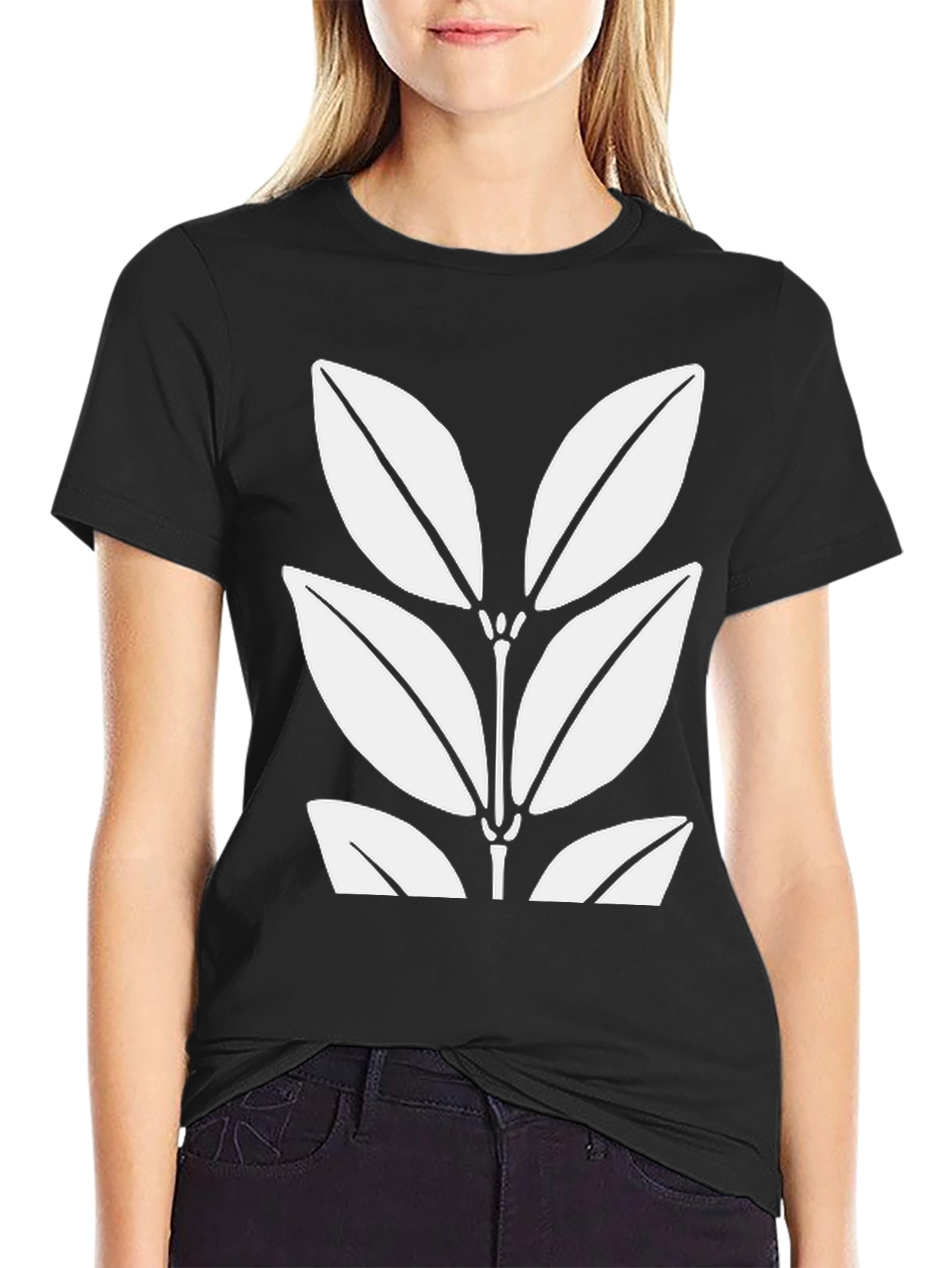 Leaf Print Black T-Shirt