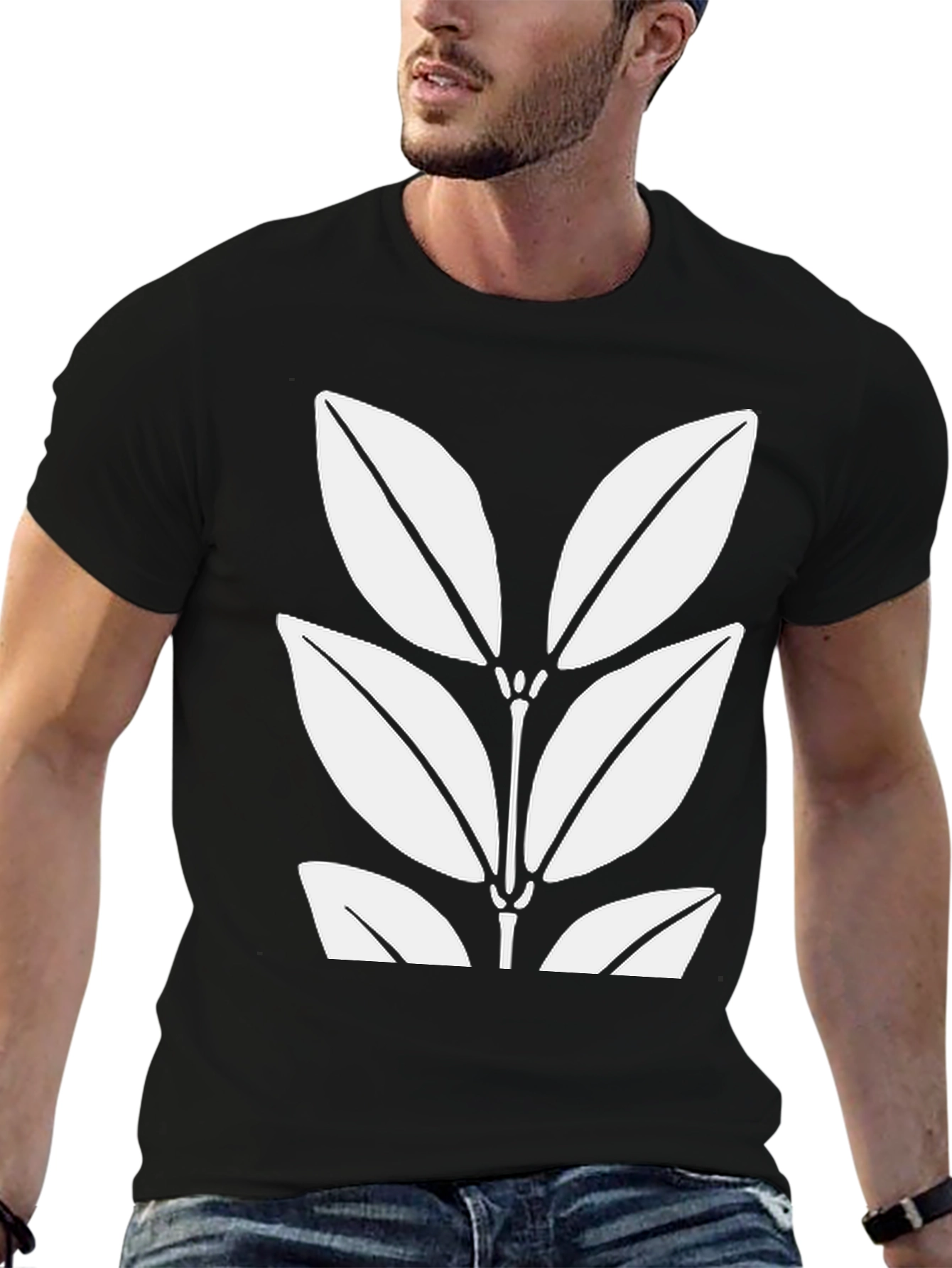 Leaf Print Black T-Shirt