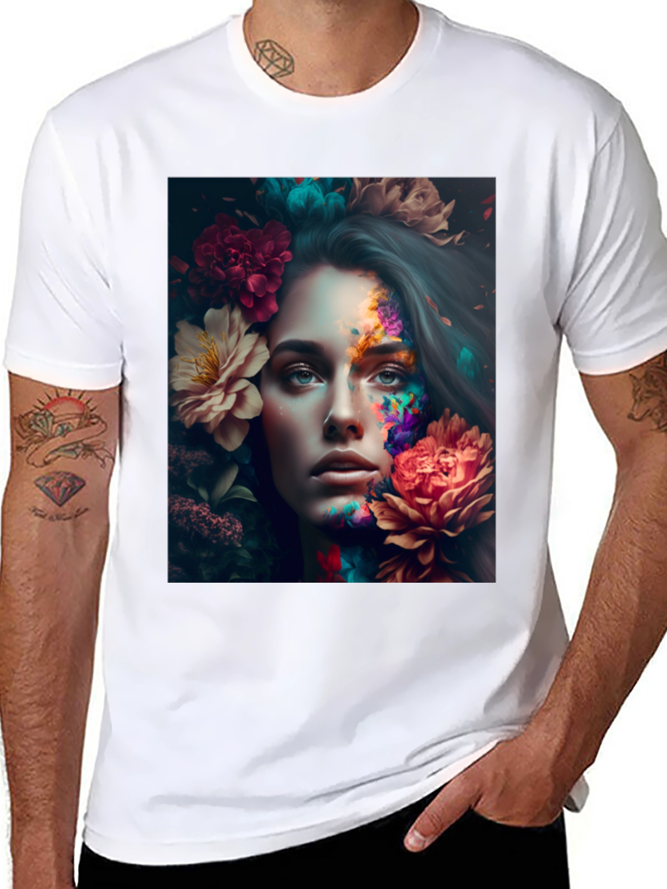 Floral Woman Graphic Black T-Shirt