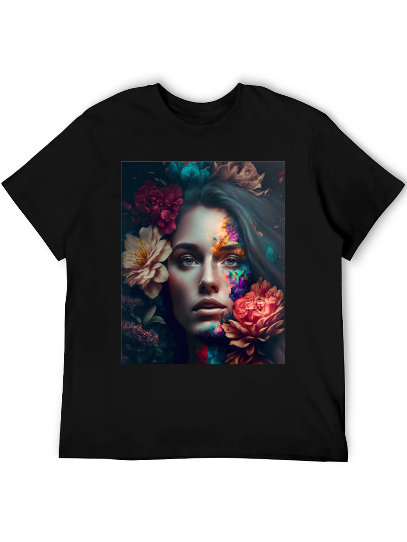Floral Woman Graphic Black T-Shirt