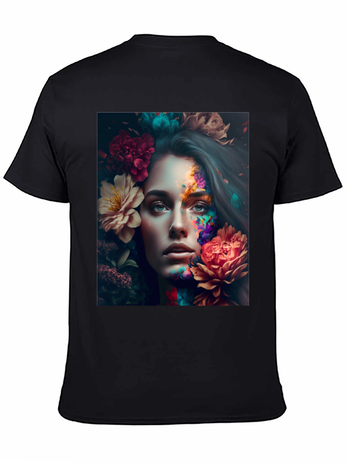 Floral Woman Graphic Black T-Shirt