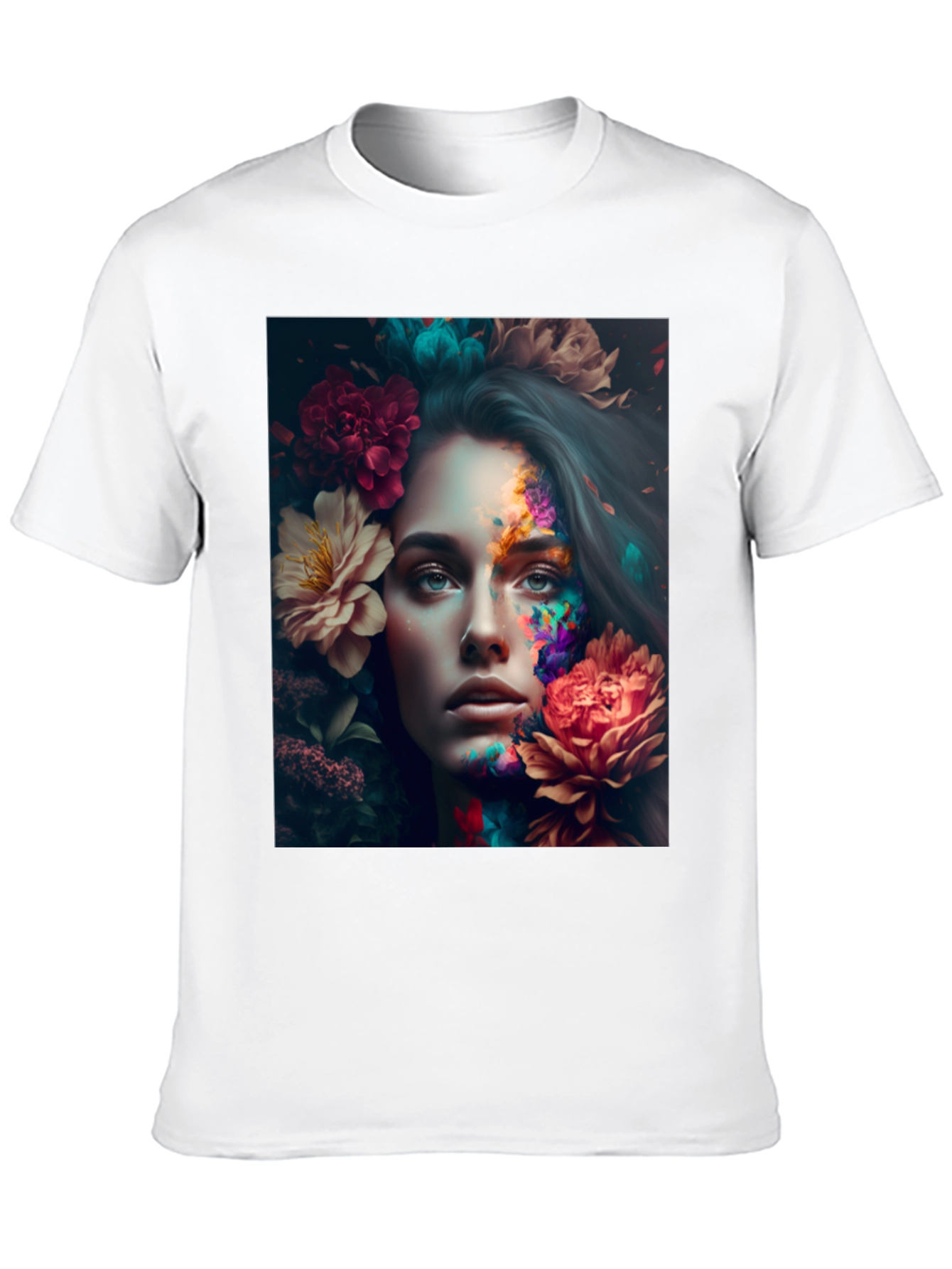 Floral Woman Graphic Black T-Shirt