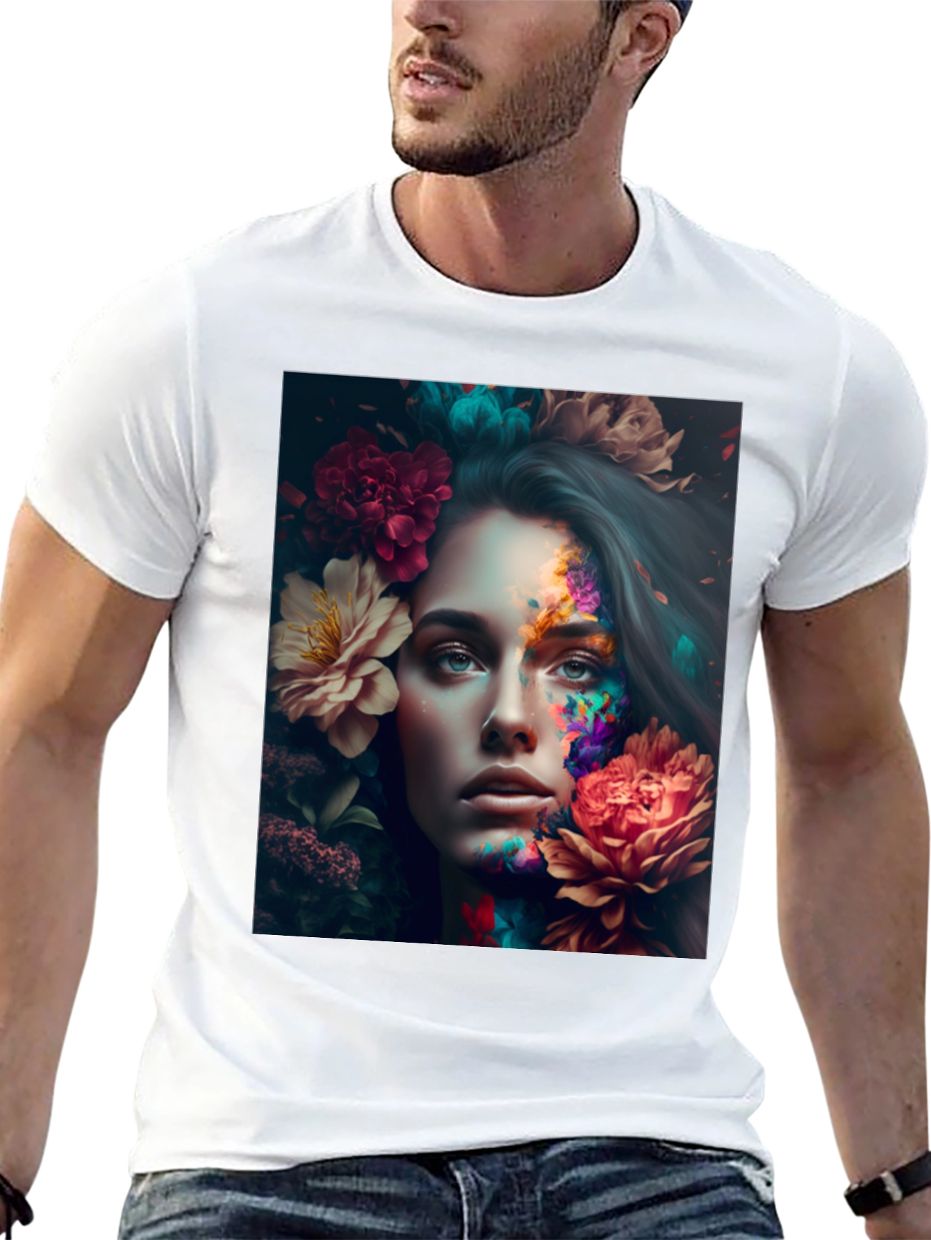 Floral Woman Graphic Black T-Shirt