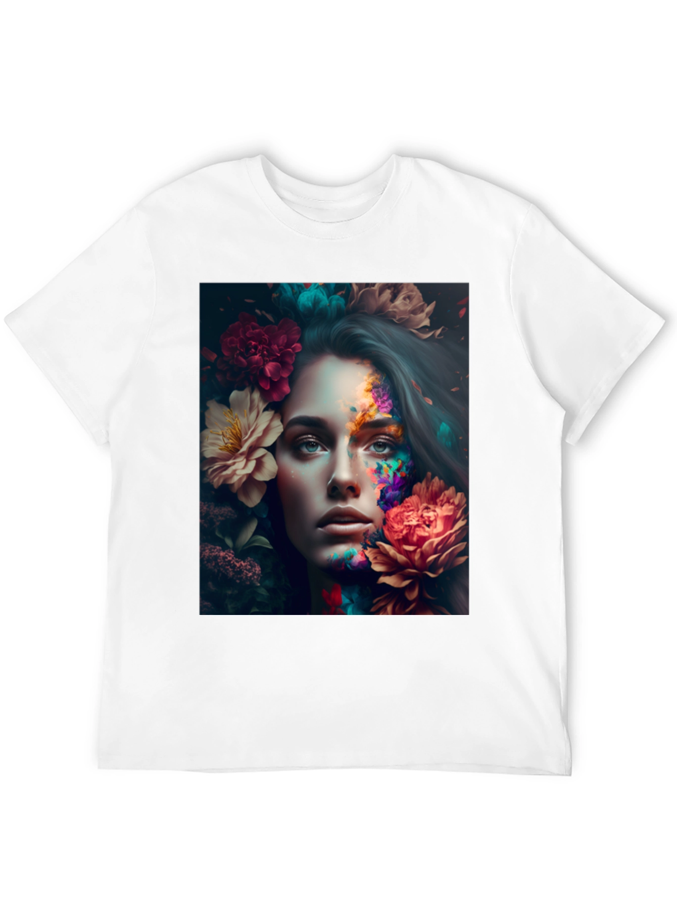 Floral Woman Graphic Black T-Shirt