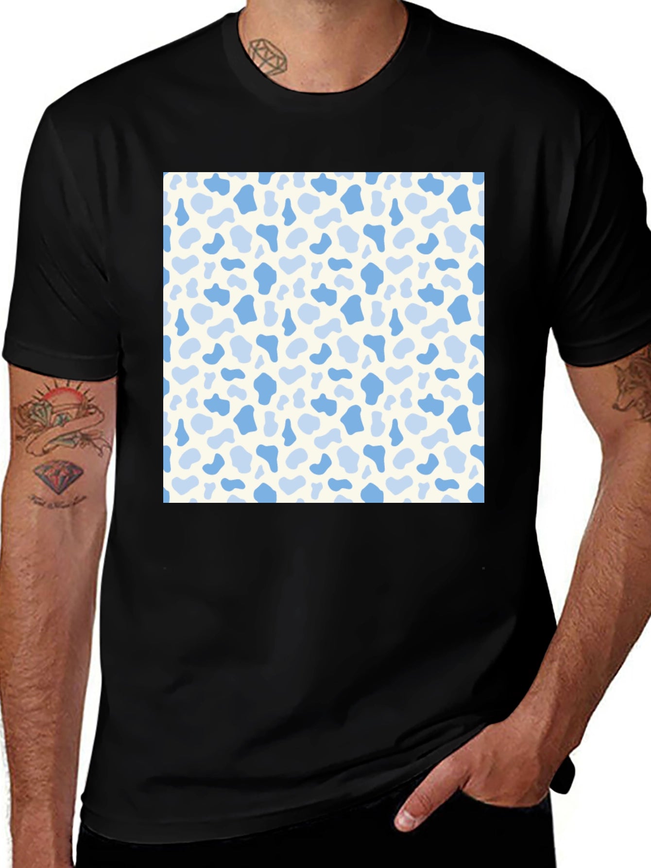 Patterned Graphic Tee - Casual Black T-Shirt