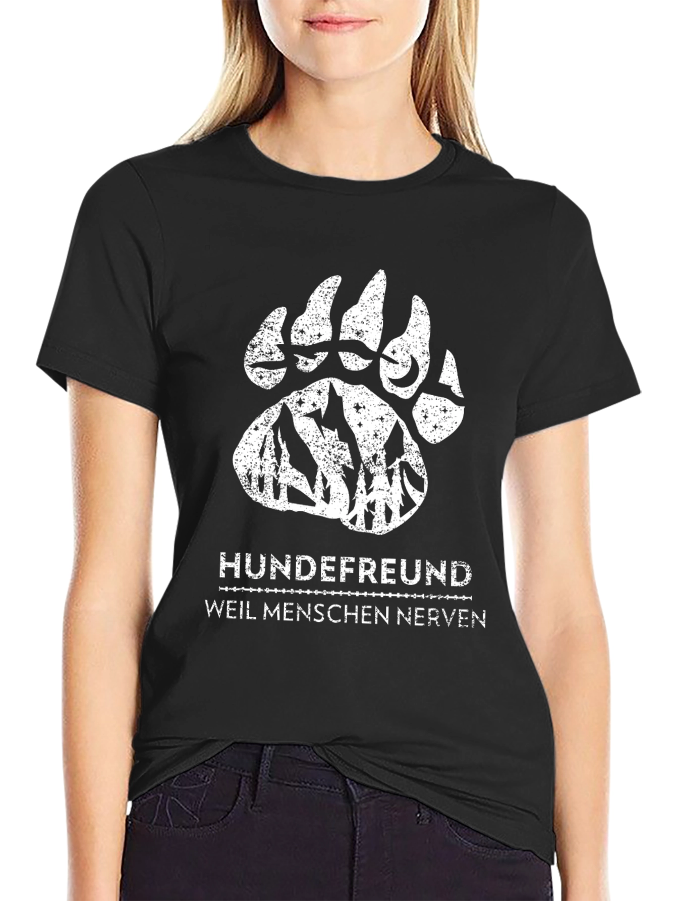 Dog Lovers T-Shirt - German Text Bear Paw Design