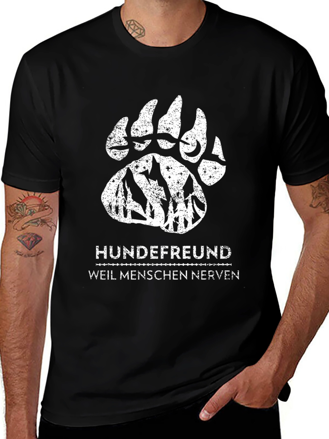 Dog Lovers T-Shirt - German Text Bear Paw Design