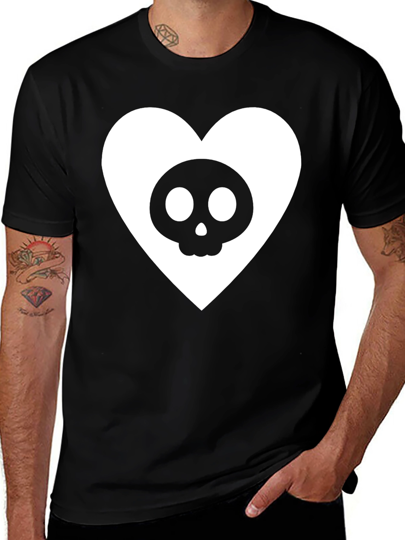 Skull Heart Graphic Tee - Black