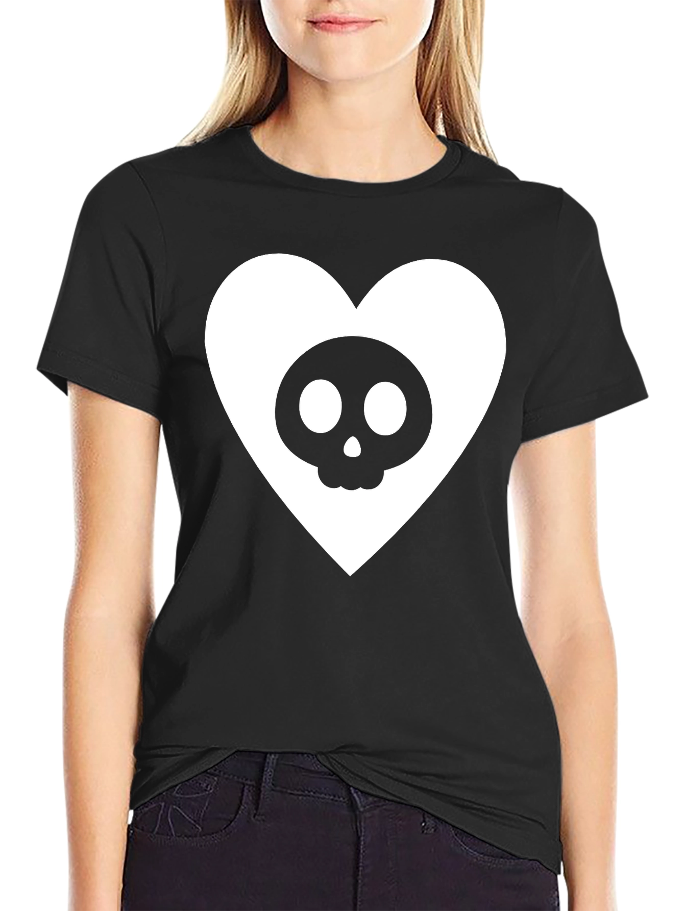 Skull Heart Graphic Tee - Black