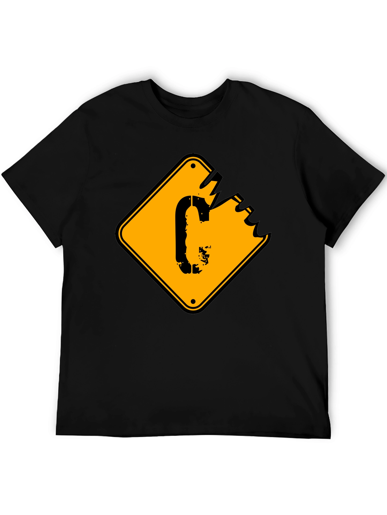 Mens Black T-shirt with Yellow Sign Graphic