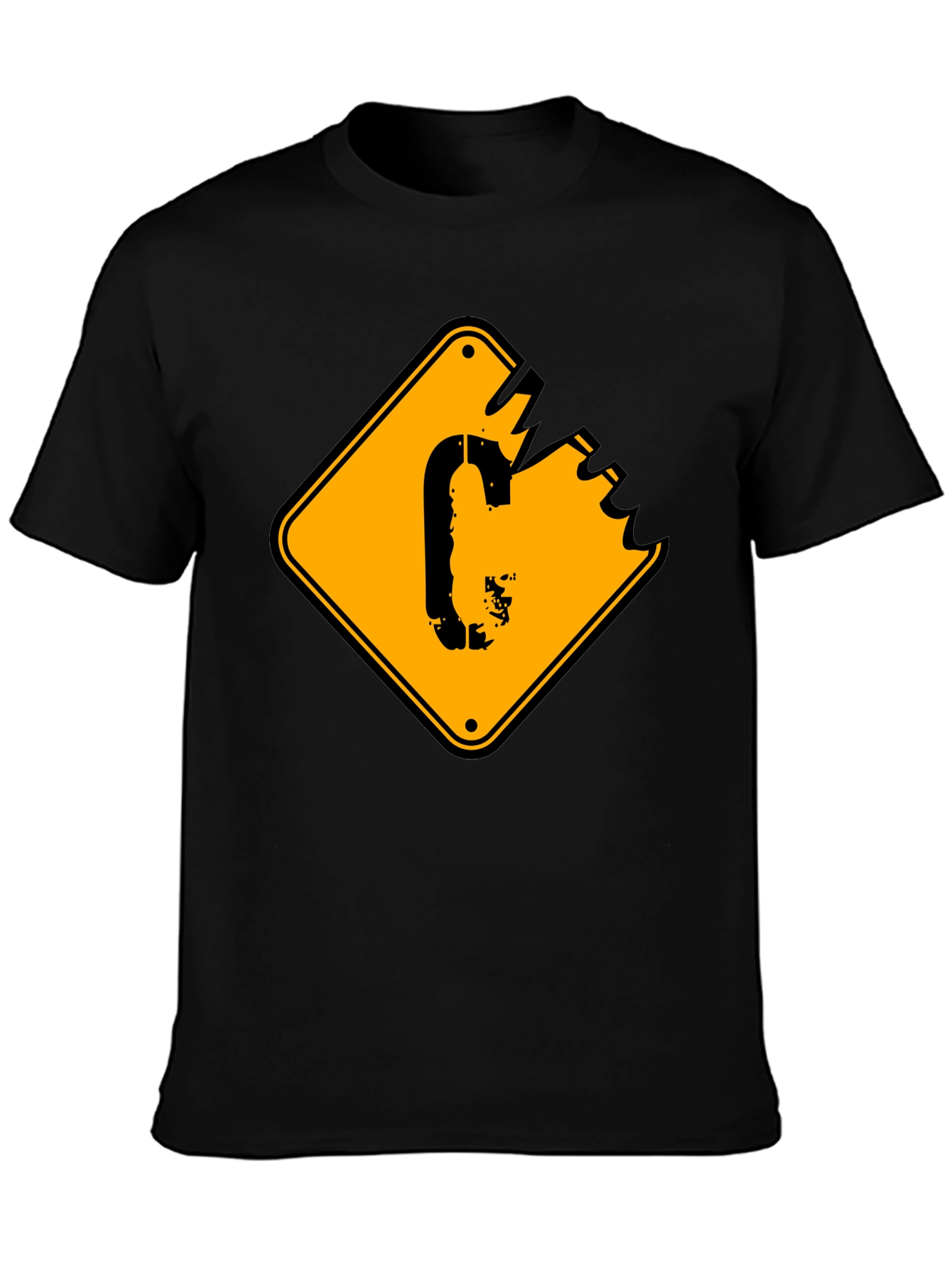 Mens Black T-shirt with Yellow Sign Graphic