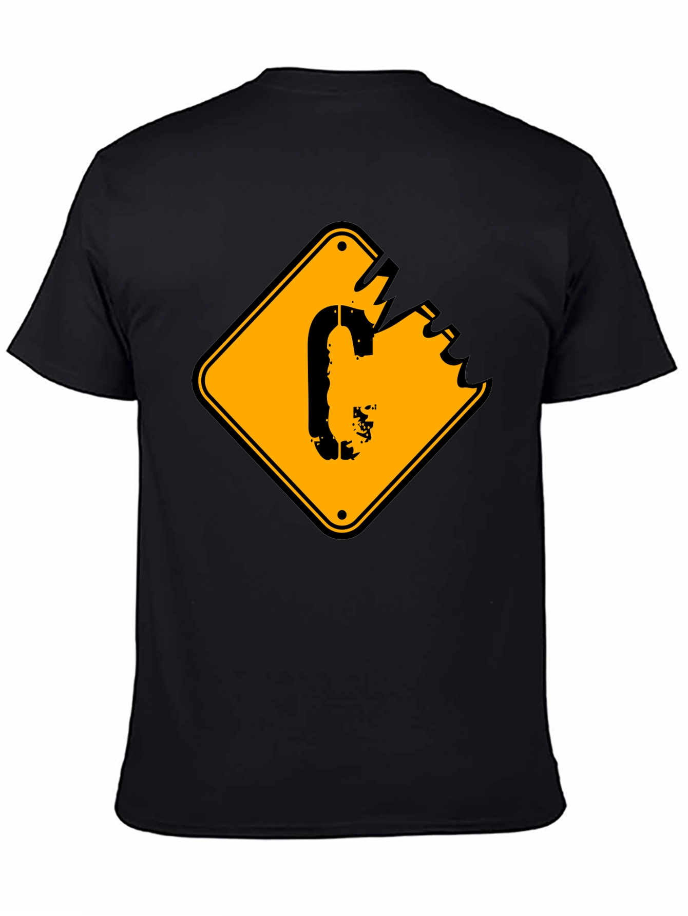 Mens Black T-shirt with Yellow Sign Graphic