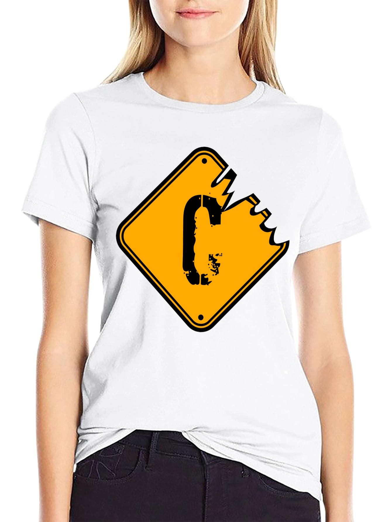 Mens Black T-shirt with Yellow Sign Graphic