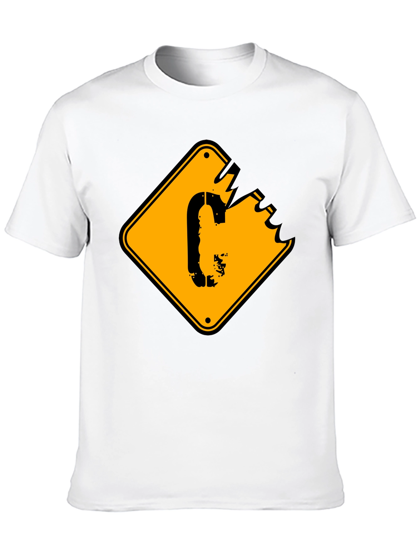 Mens Black T-shirt with Yellow Sign Graphic