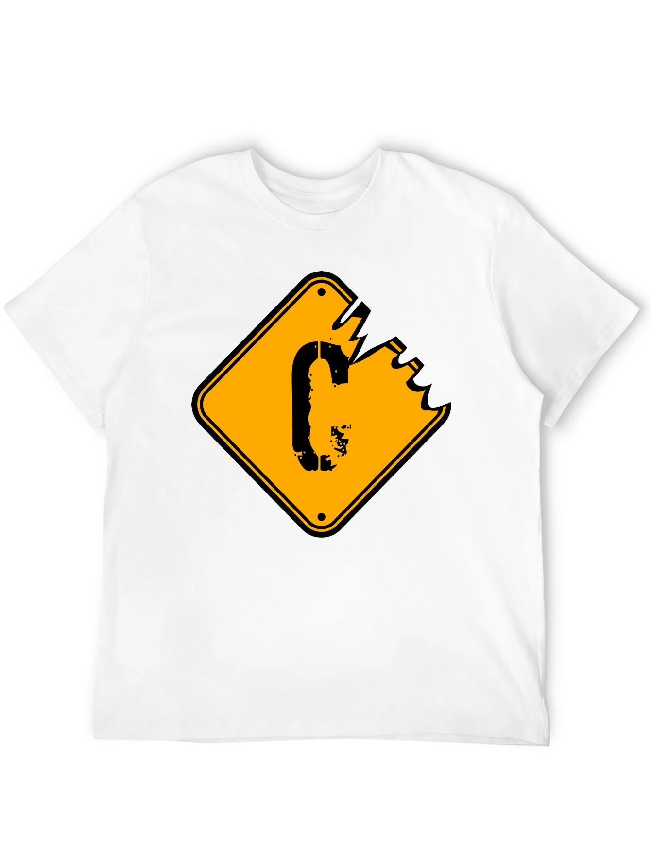 Mens Black T-shirt with Yellow Sign Graphic