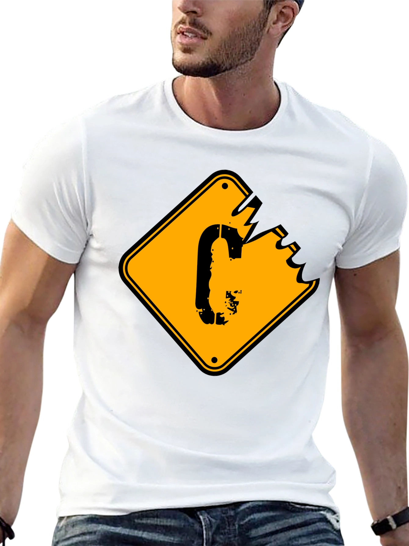 Mens Black T-shirt with Yellow Sign Graphic
