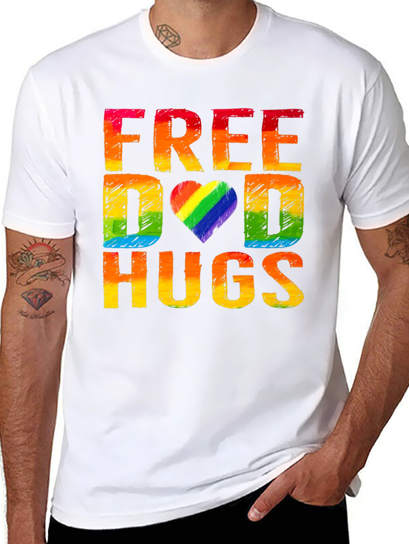 Free Dad Hugs Rainbow Pride T-Shirt