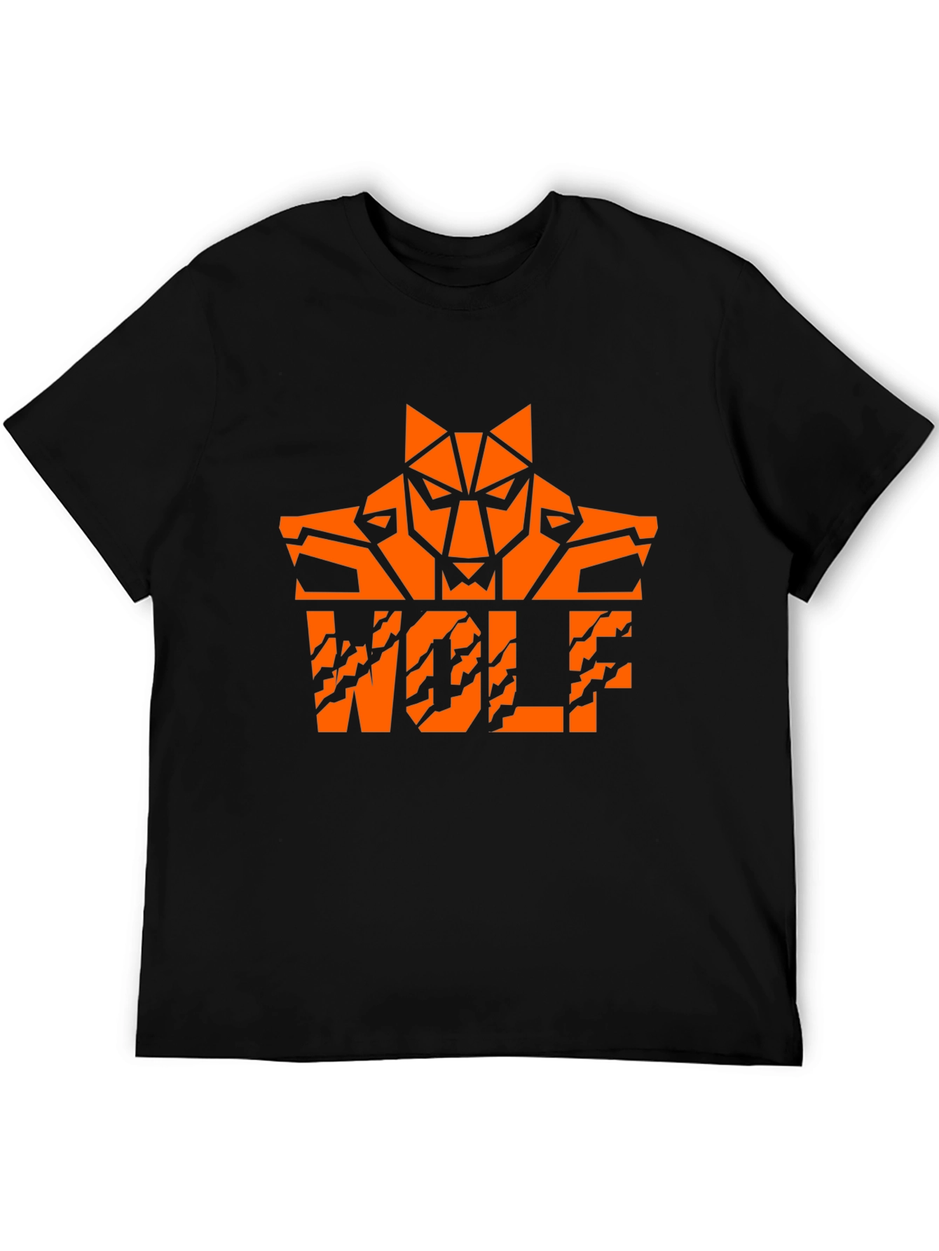 Bold Orange Wolf Graphic Black T-Shirt