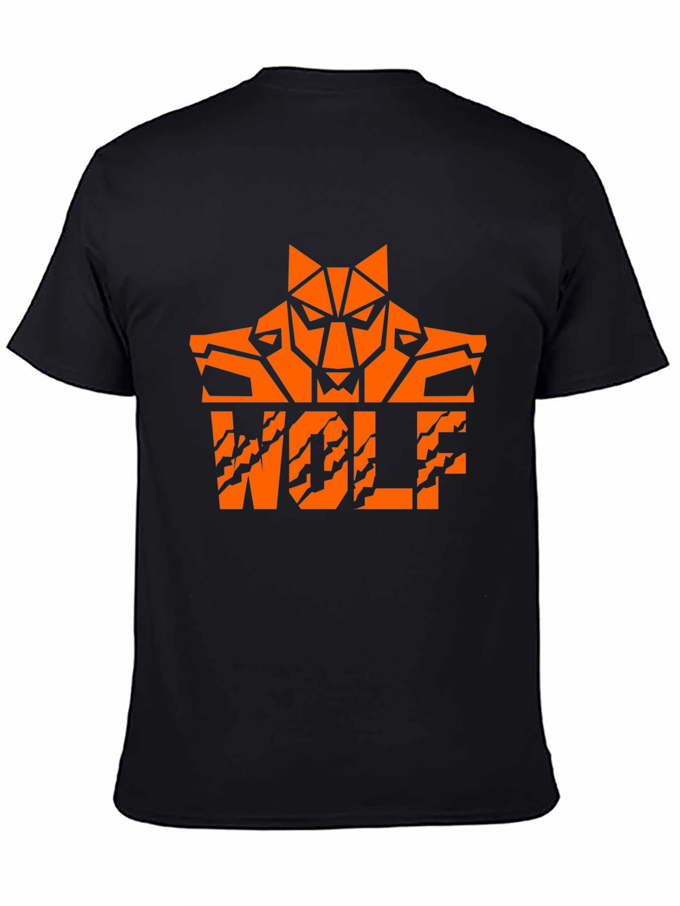 Bold Orange Wolf Graphic Black T-Shirt