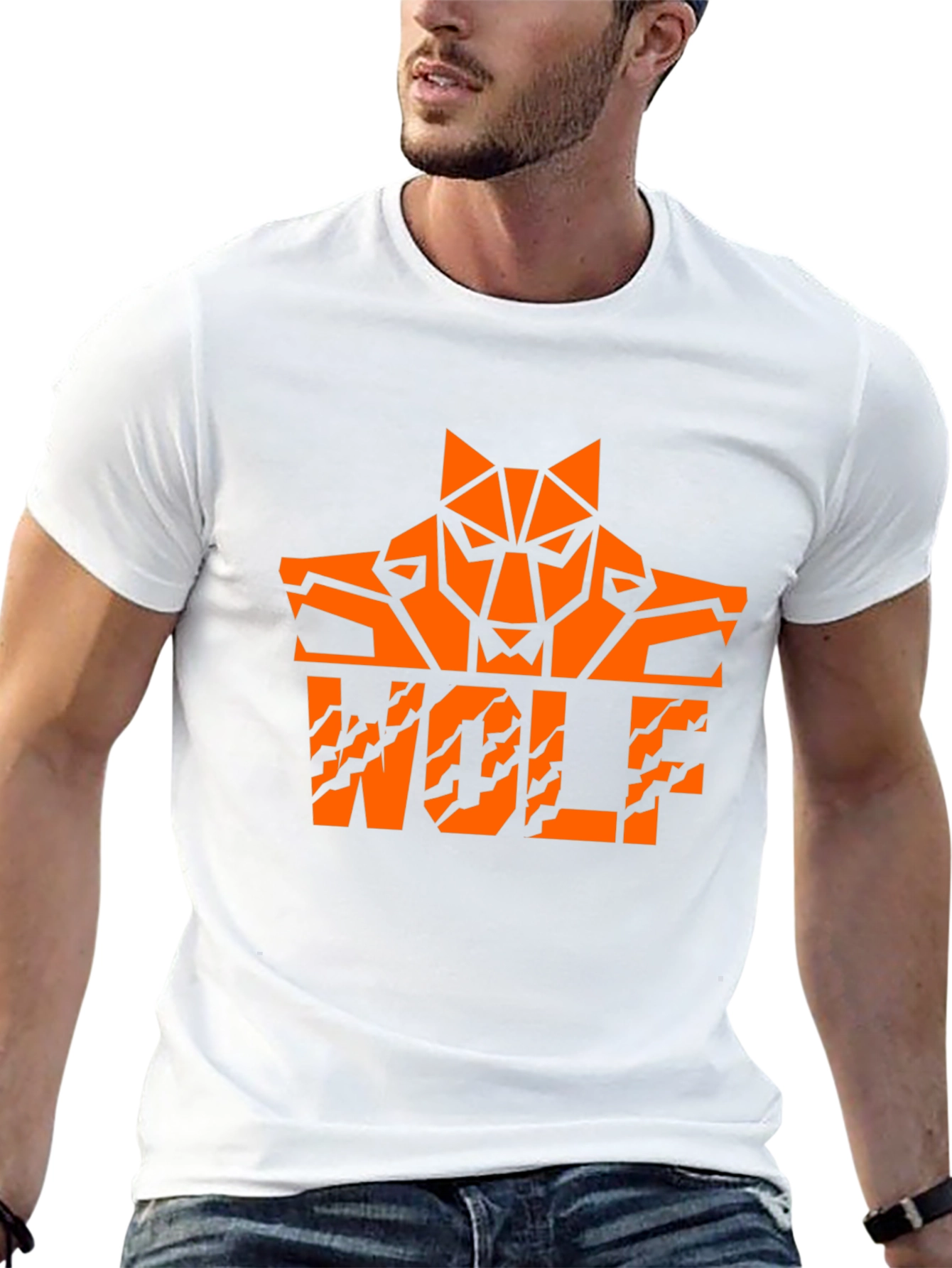 Bold Orange Wolf Graphic Black T-Shirt