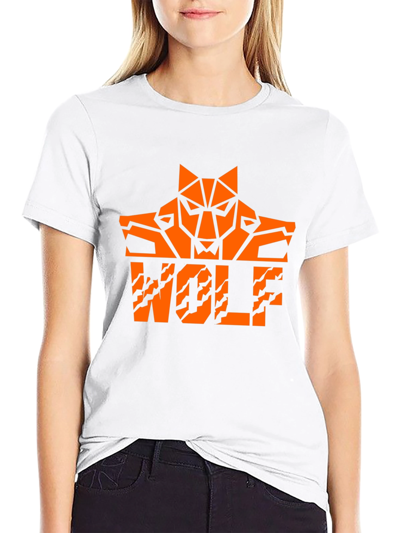 Bold Orange Wolf Graphic Black T-Shirt