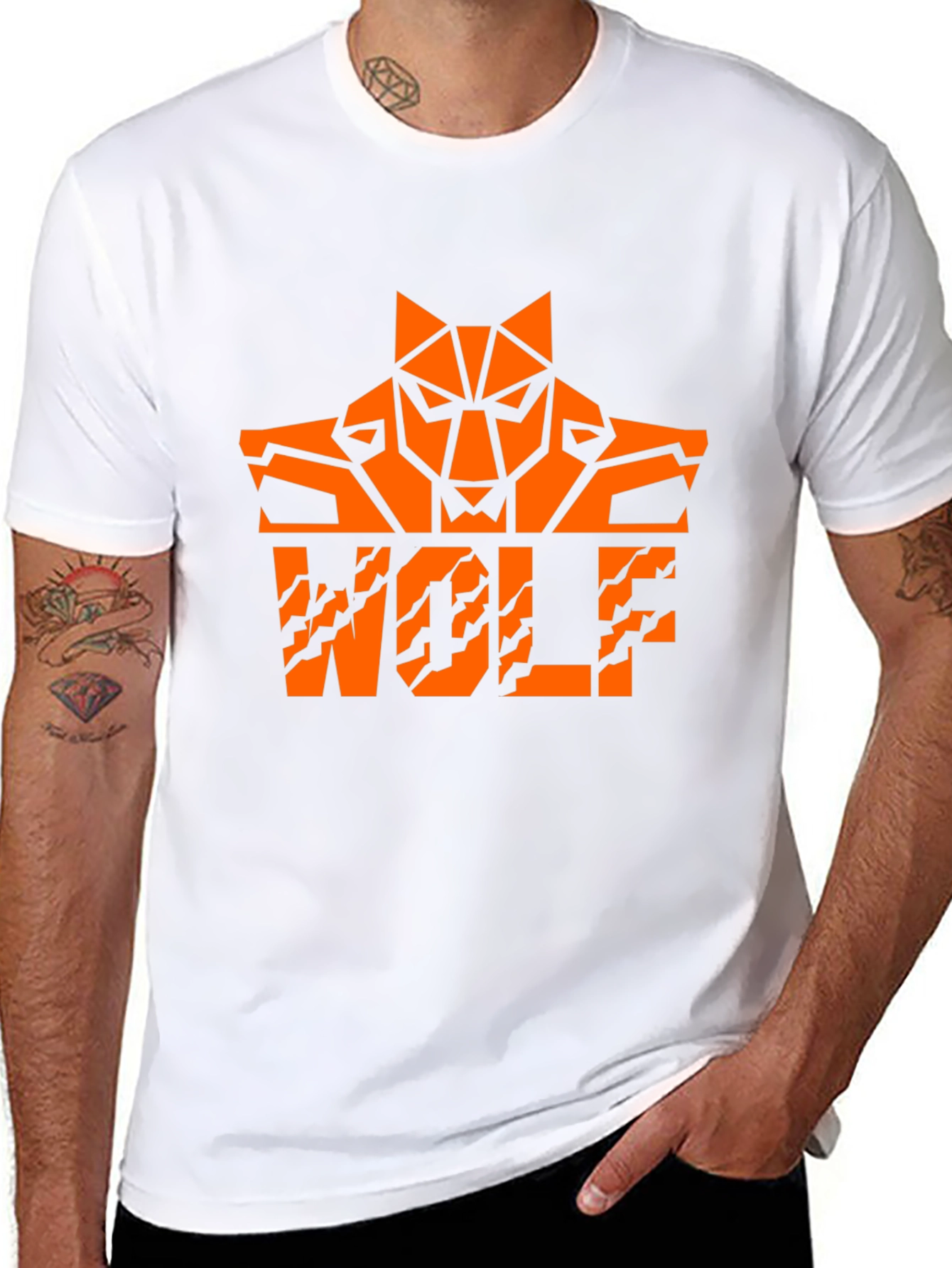 Bold Orange Wolf Graphic Black T-Shirt