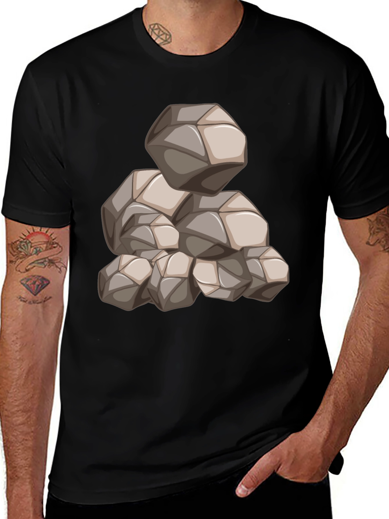 Mens Black Graphic Tee - Rock Pile Design