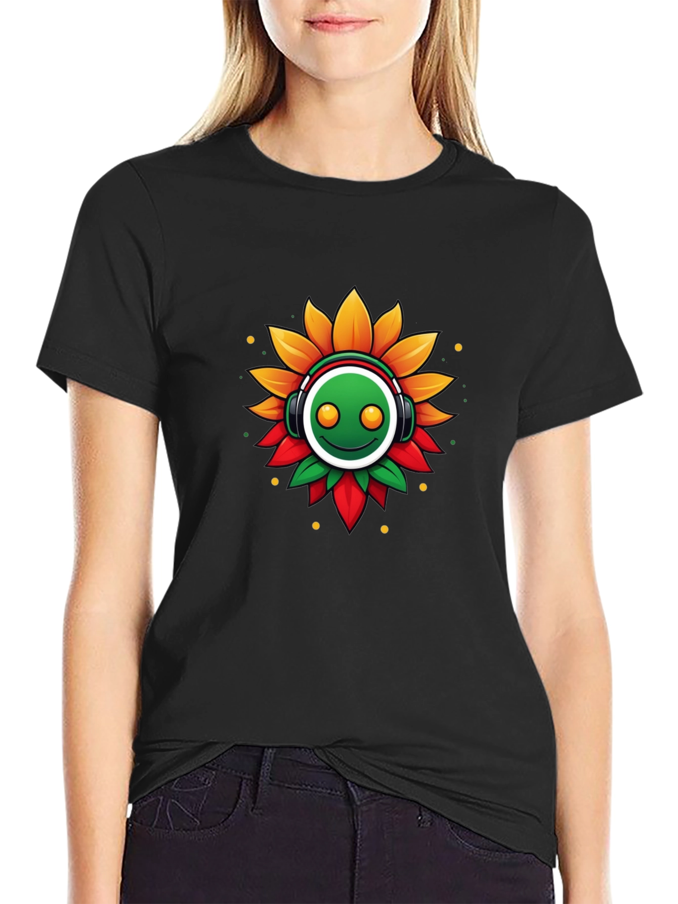 Funky Sunflower Headphone Graphic Tee