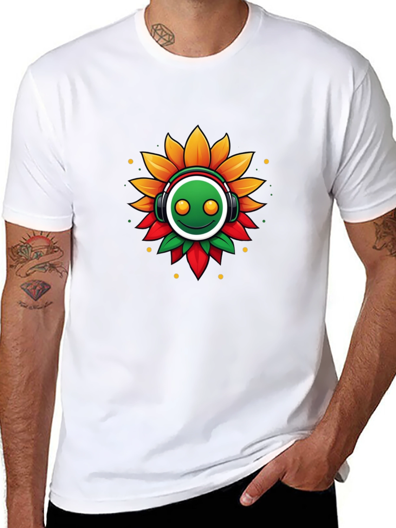 Funky Sunflower Headphone Graphic Tee
