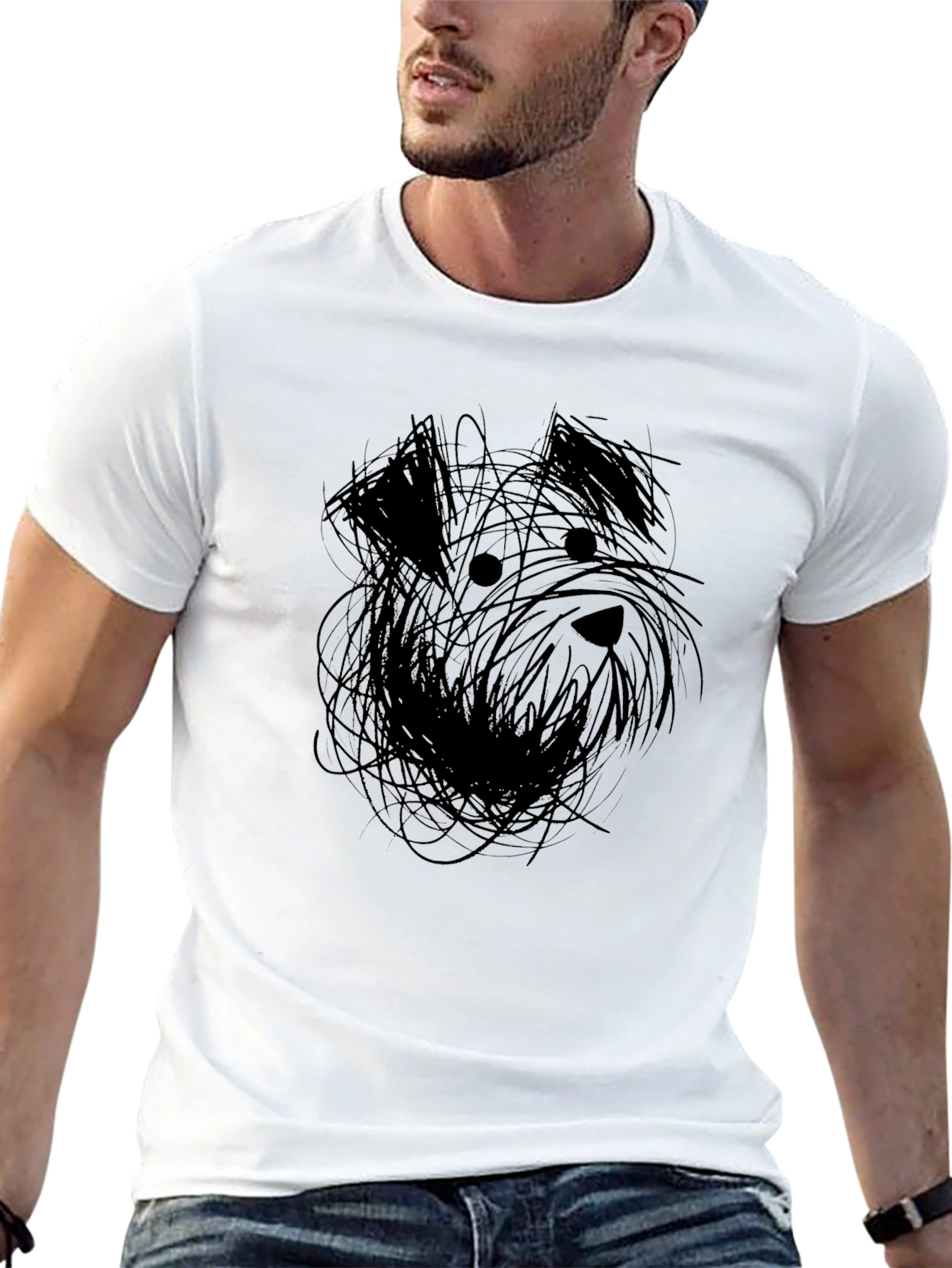 Schnauzer Scribble Art Black T-Shirt