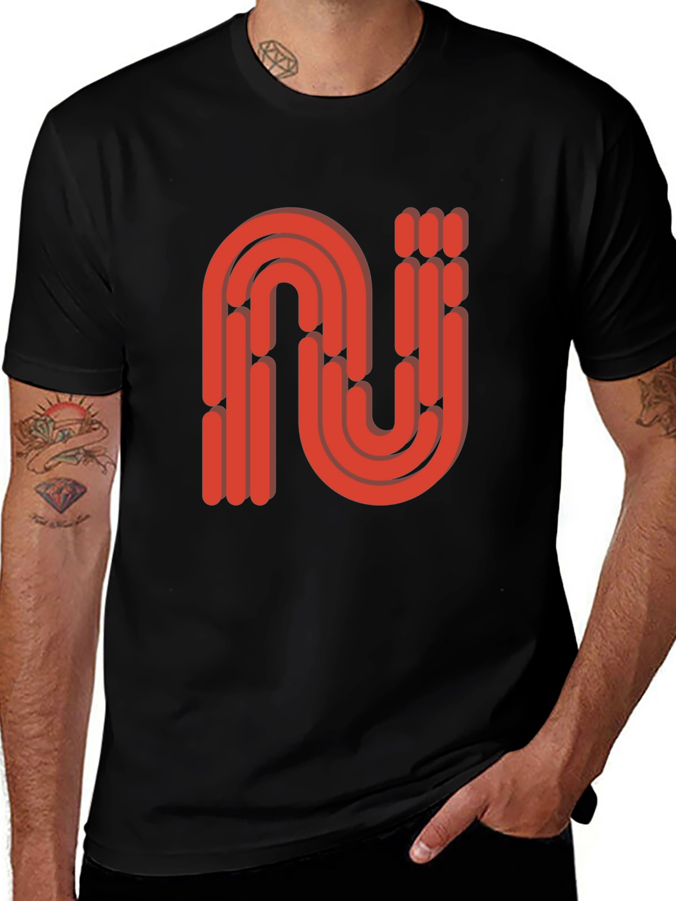 Retro Red N Letter T-Shirt - Stylish and Unique