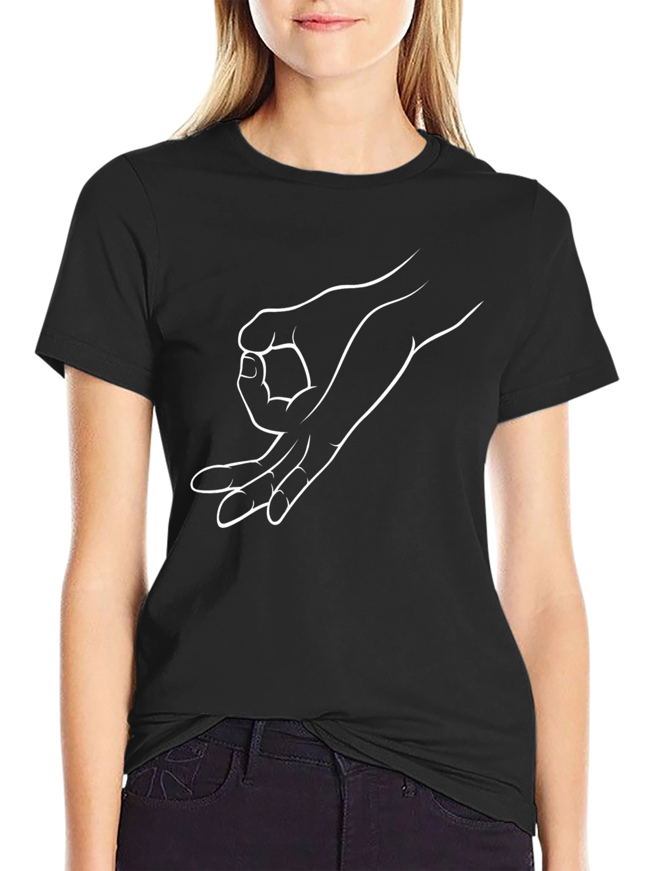 Black T-Shirt with Circle Game Hand Graphic