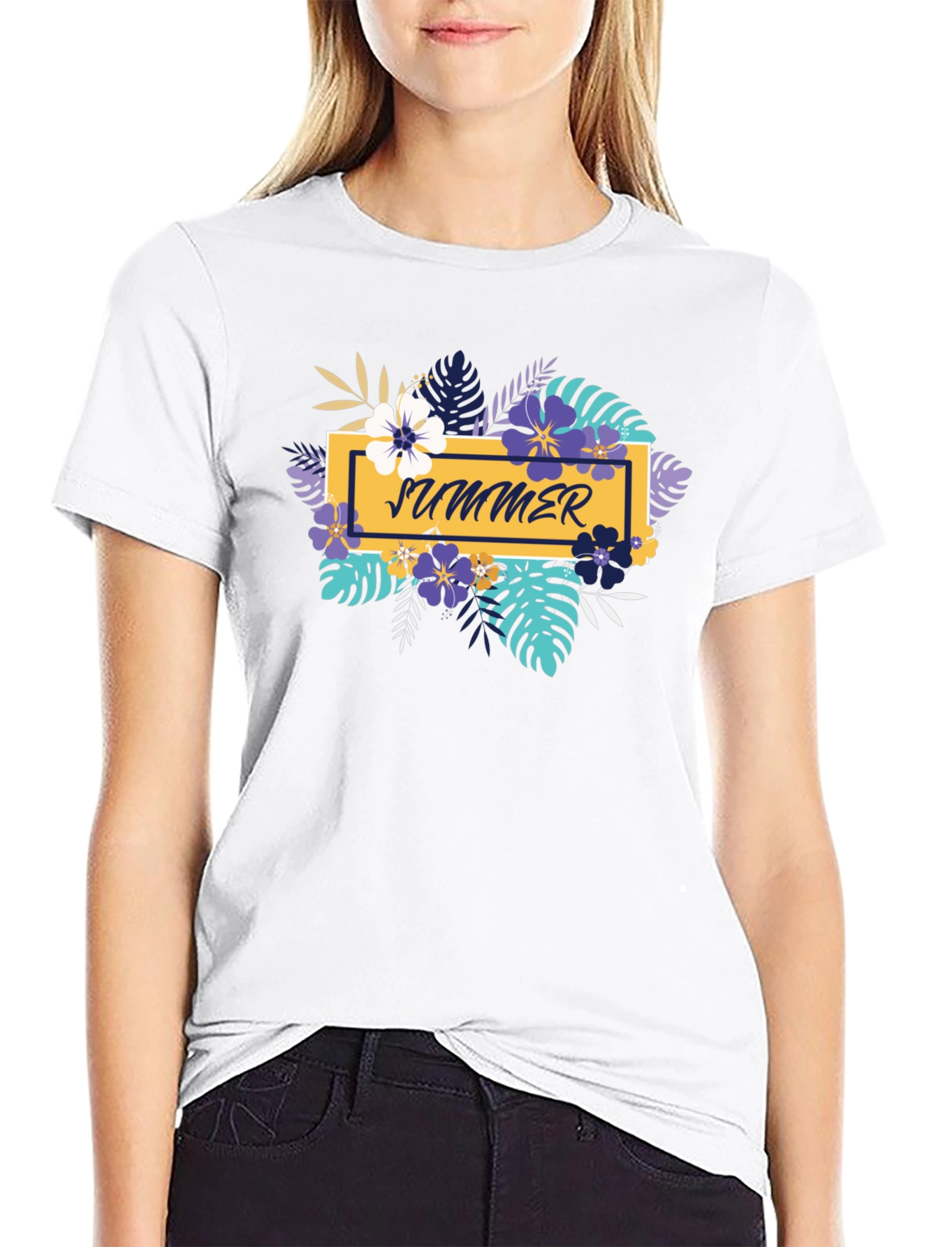 Summer Floral Graphic Black T-Shirt