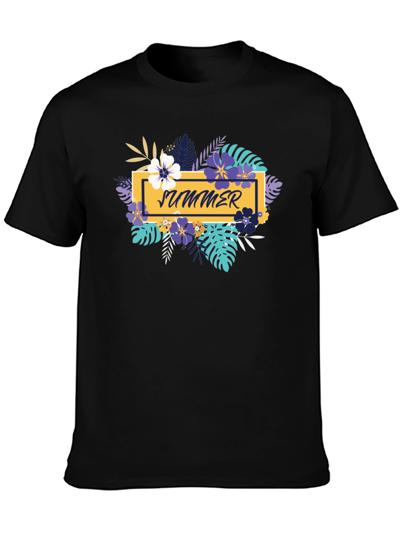 Summer Floral Graphic Black T-Shirt