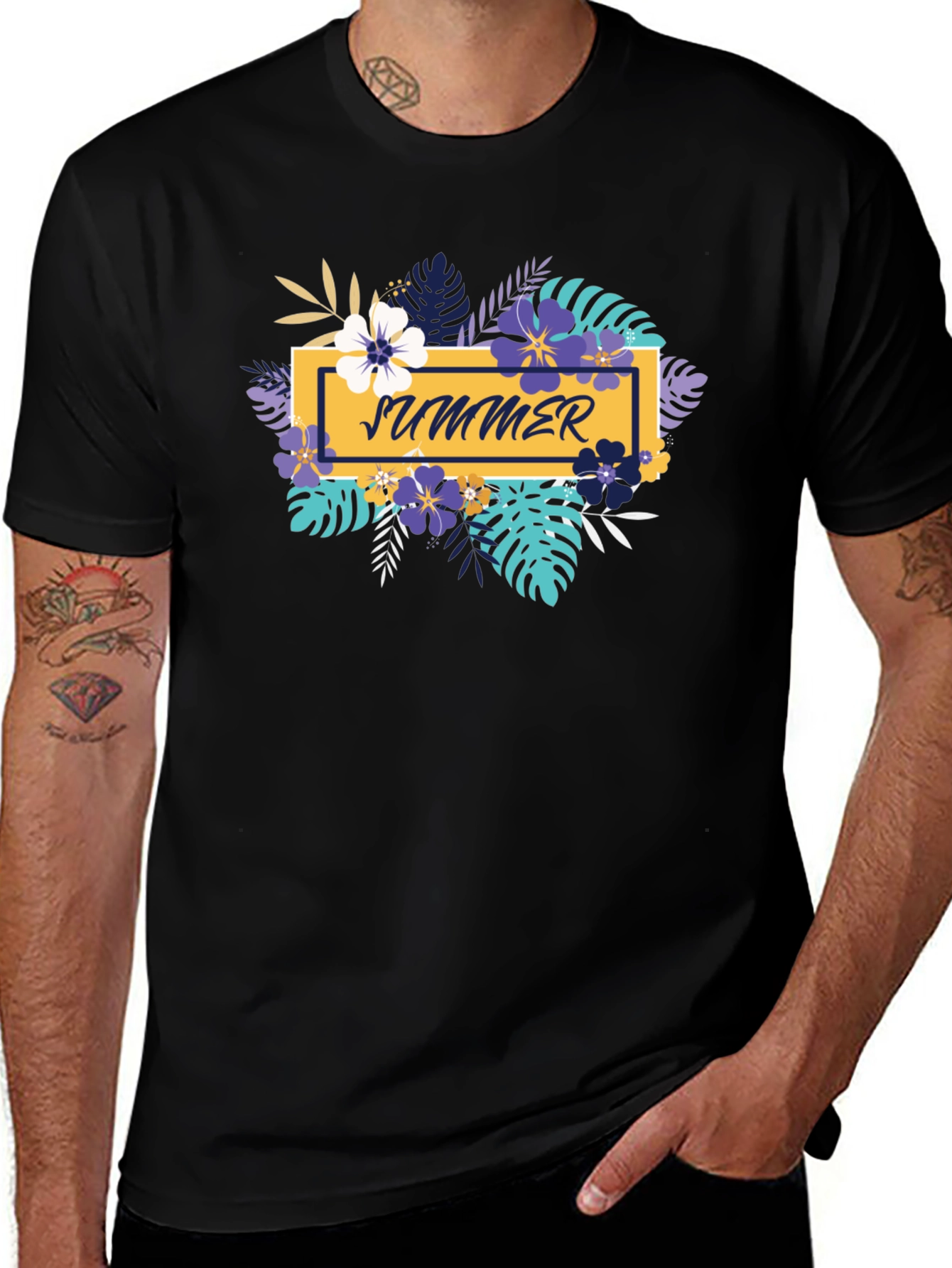 Summer Floral Graphic Black T-Shirt