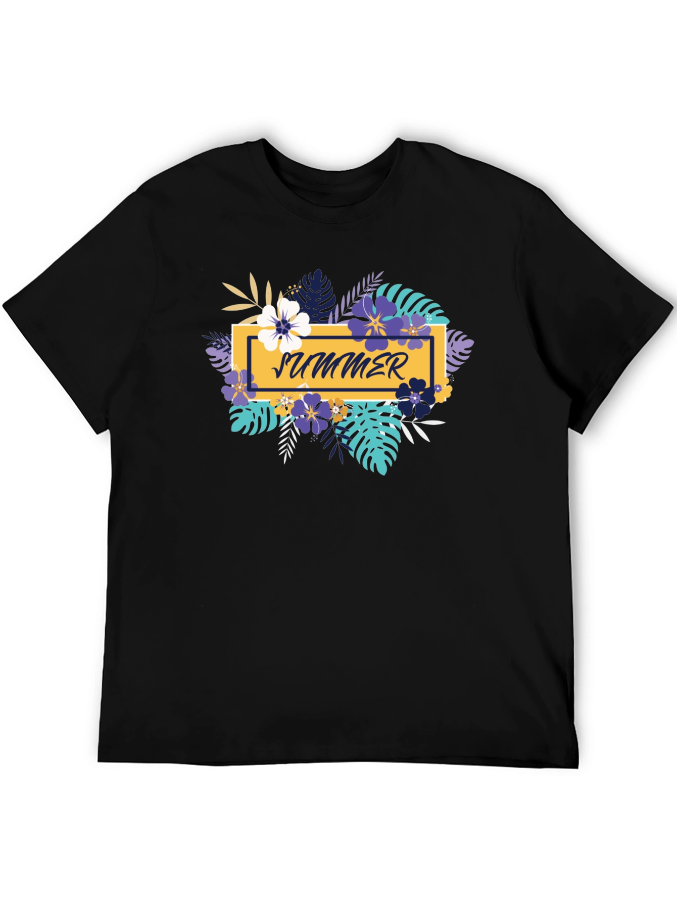 Summer Floral Graphic Black T-Shirt