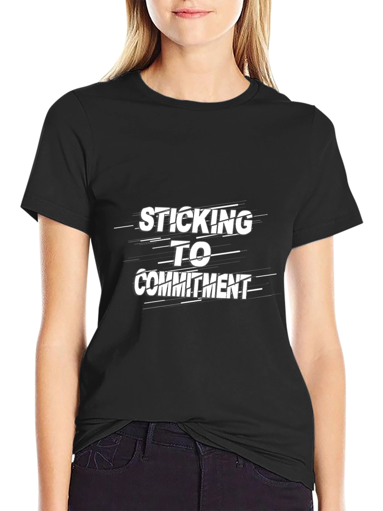 Sticking to Commitment Black Graphic T-Shirt