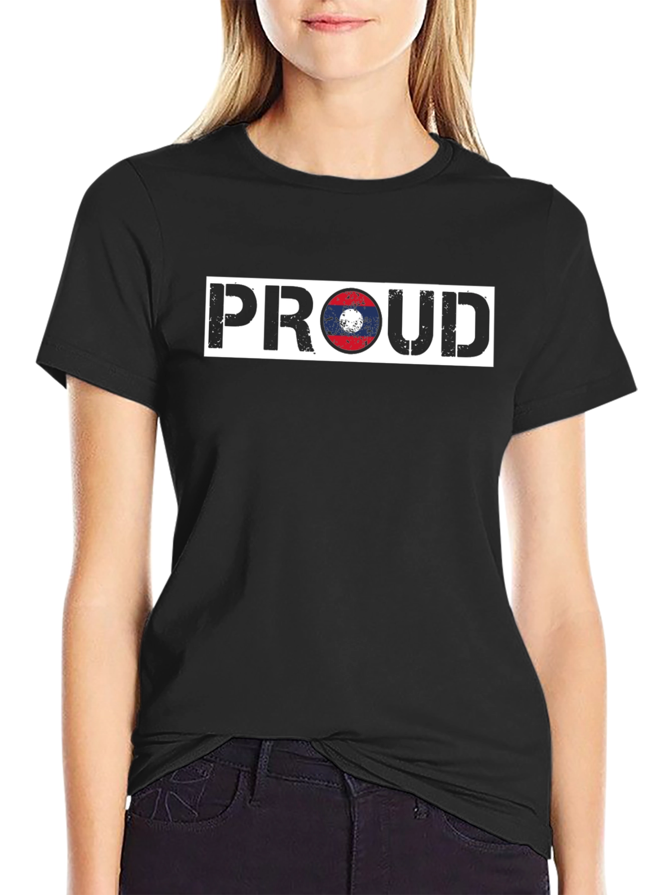 Proud Laos Flag T-Shirt - Black
