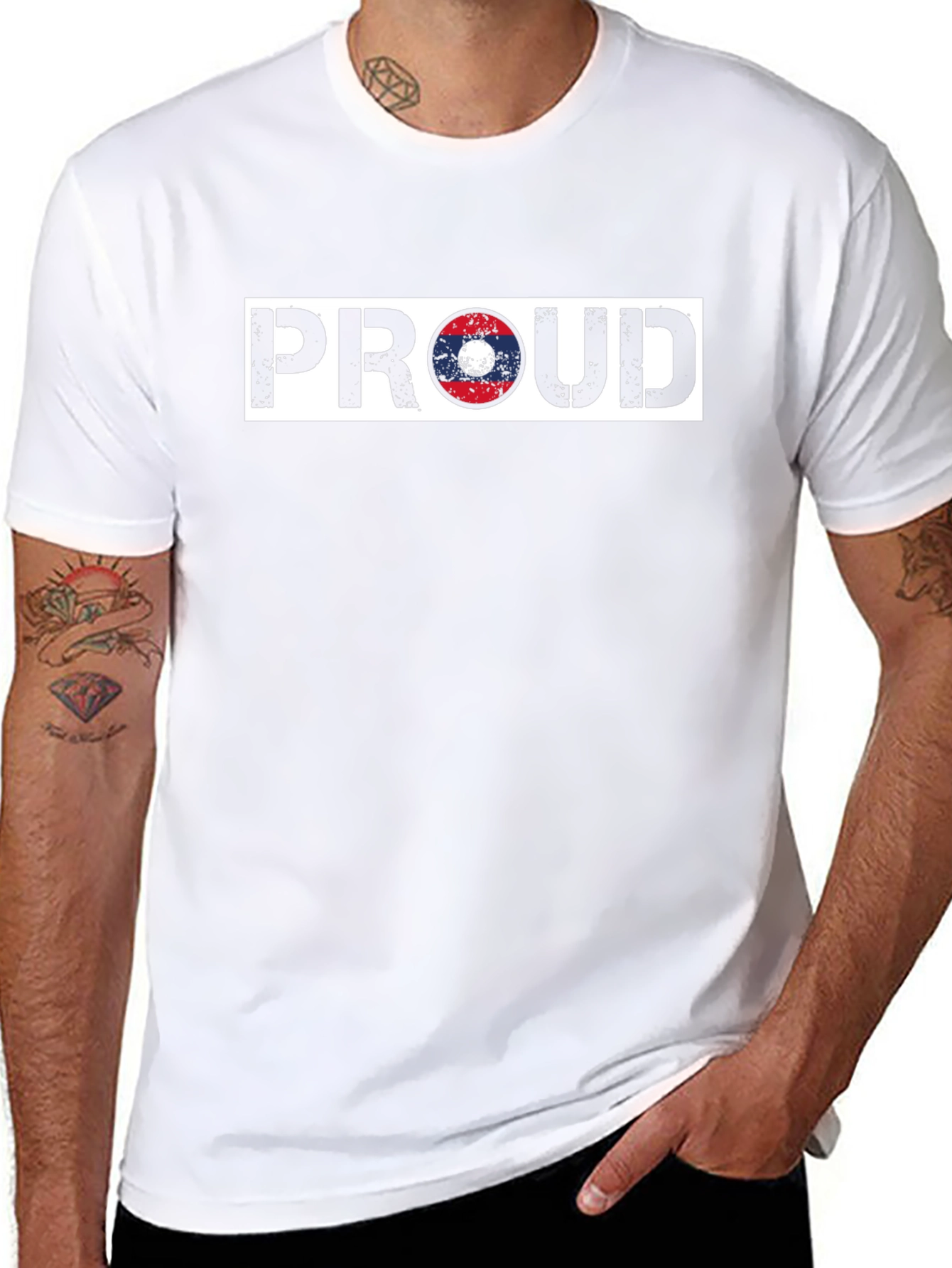 Proud Laos Flag T-Shirt - Black