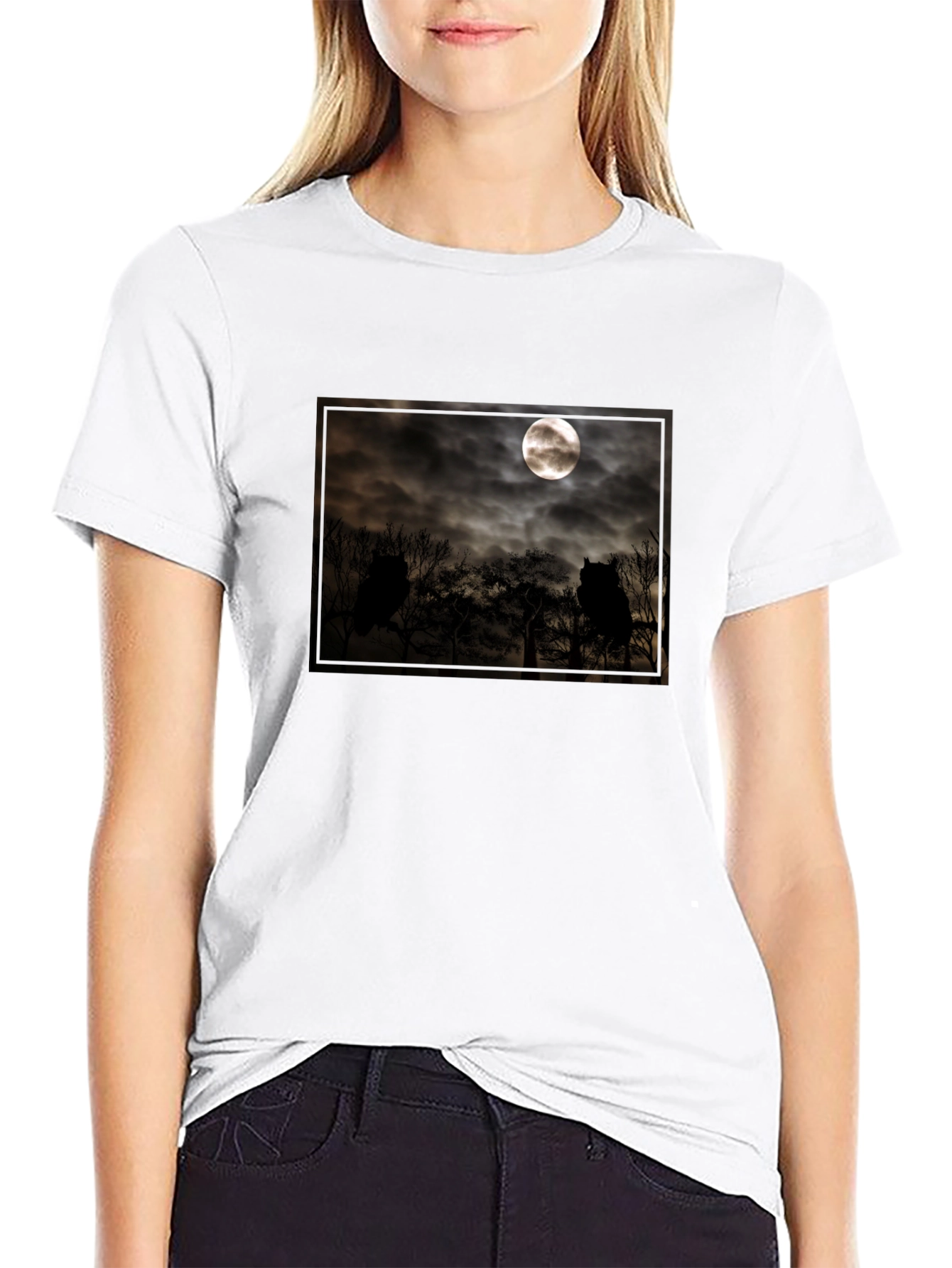 Eerie Moonlit Owl Scene Tee