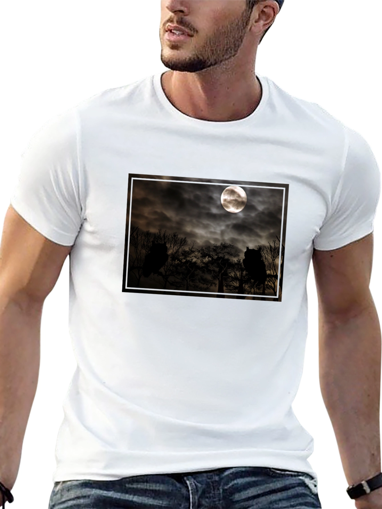 Eerie Moonlit Owl Scene Tee