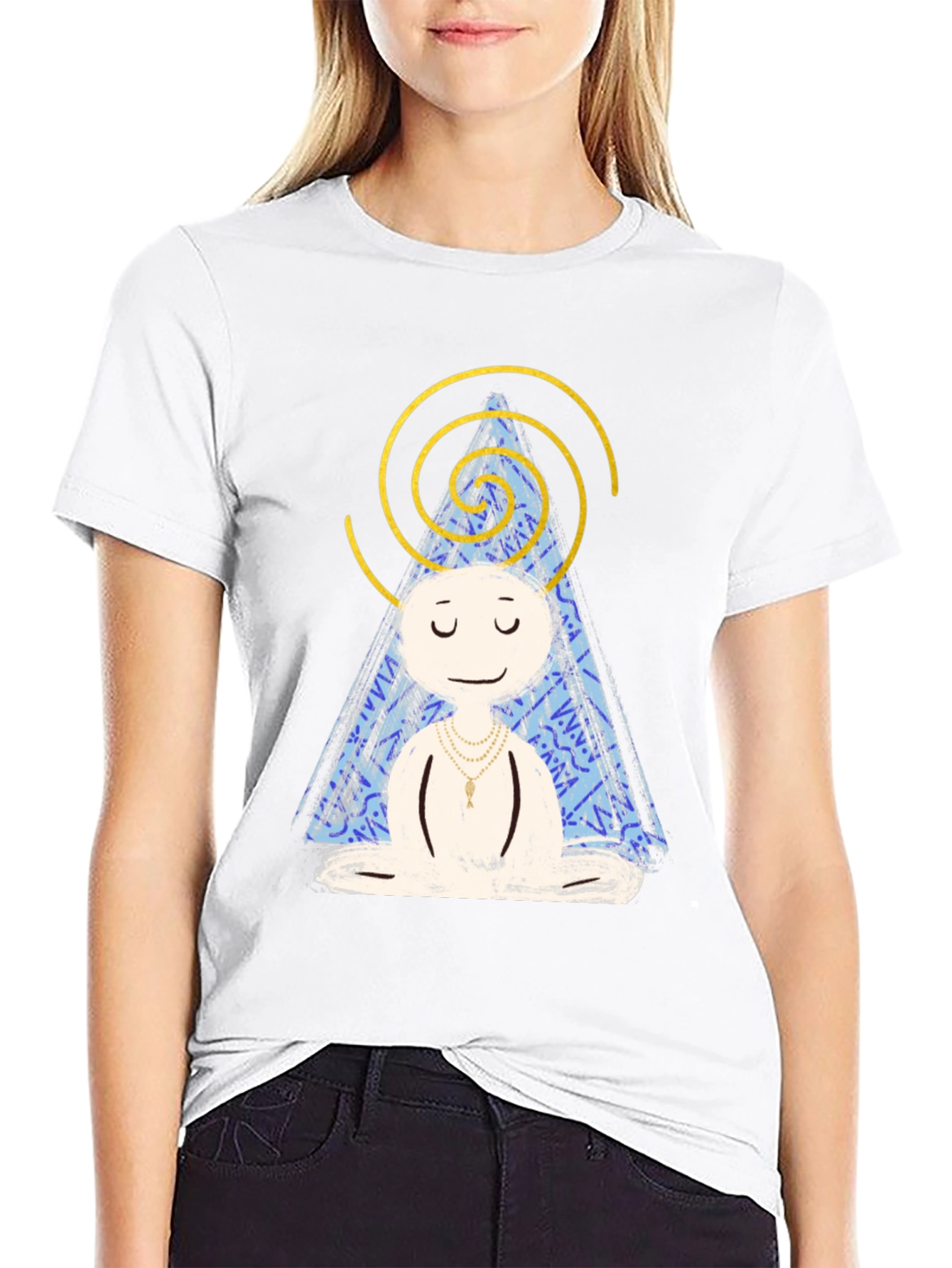 Meditating Character Graphic Tee - Black Cotton Blend Shirt