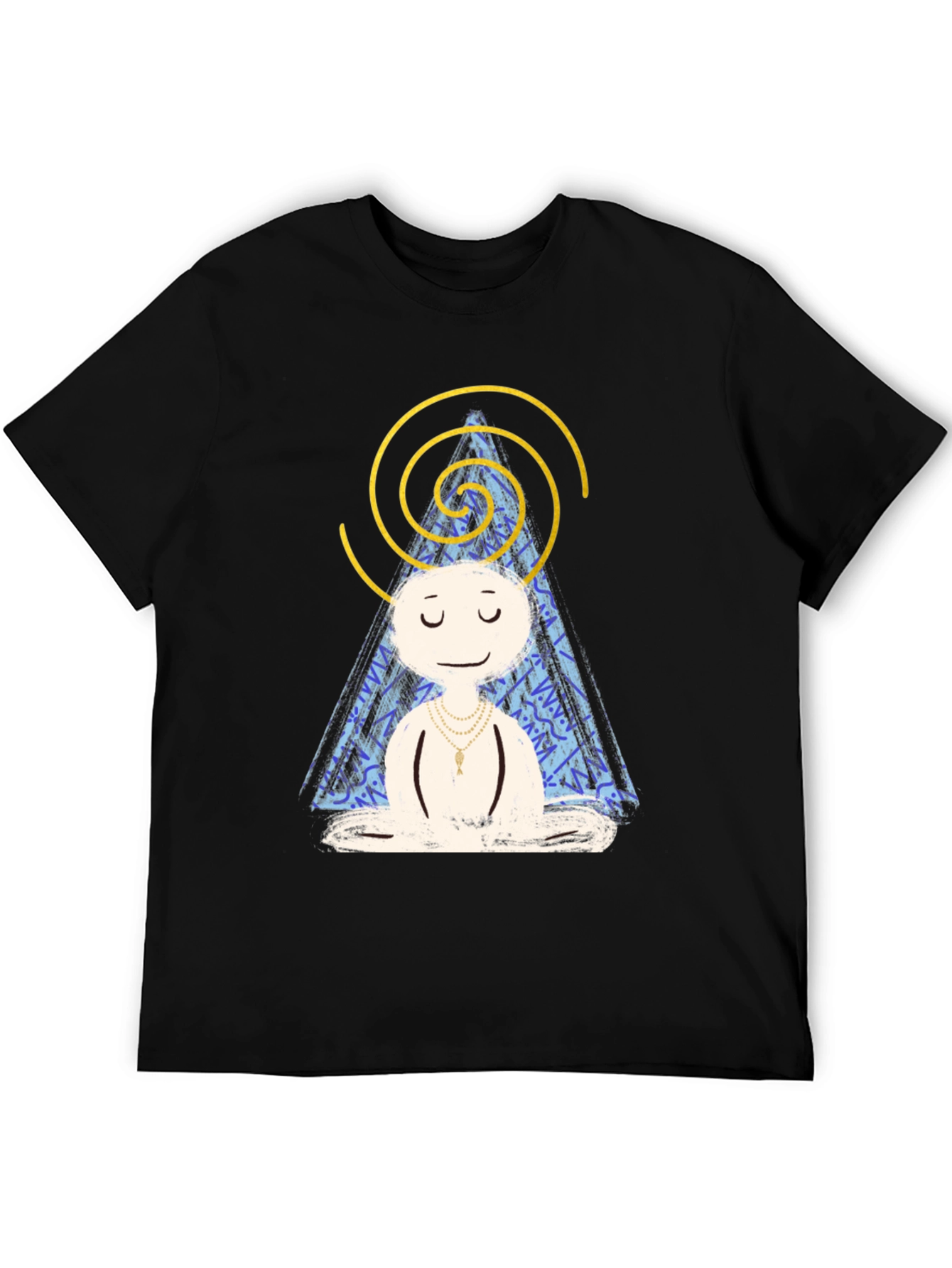 Meditating Character Graphic Tee - Black Cotton Blend Shirt