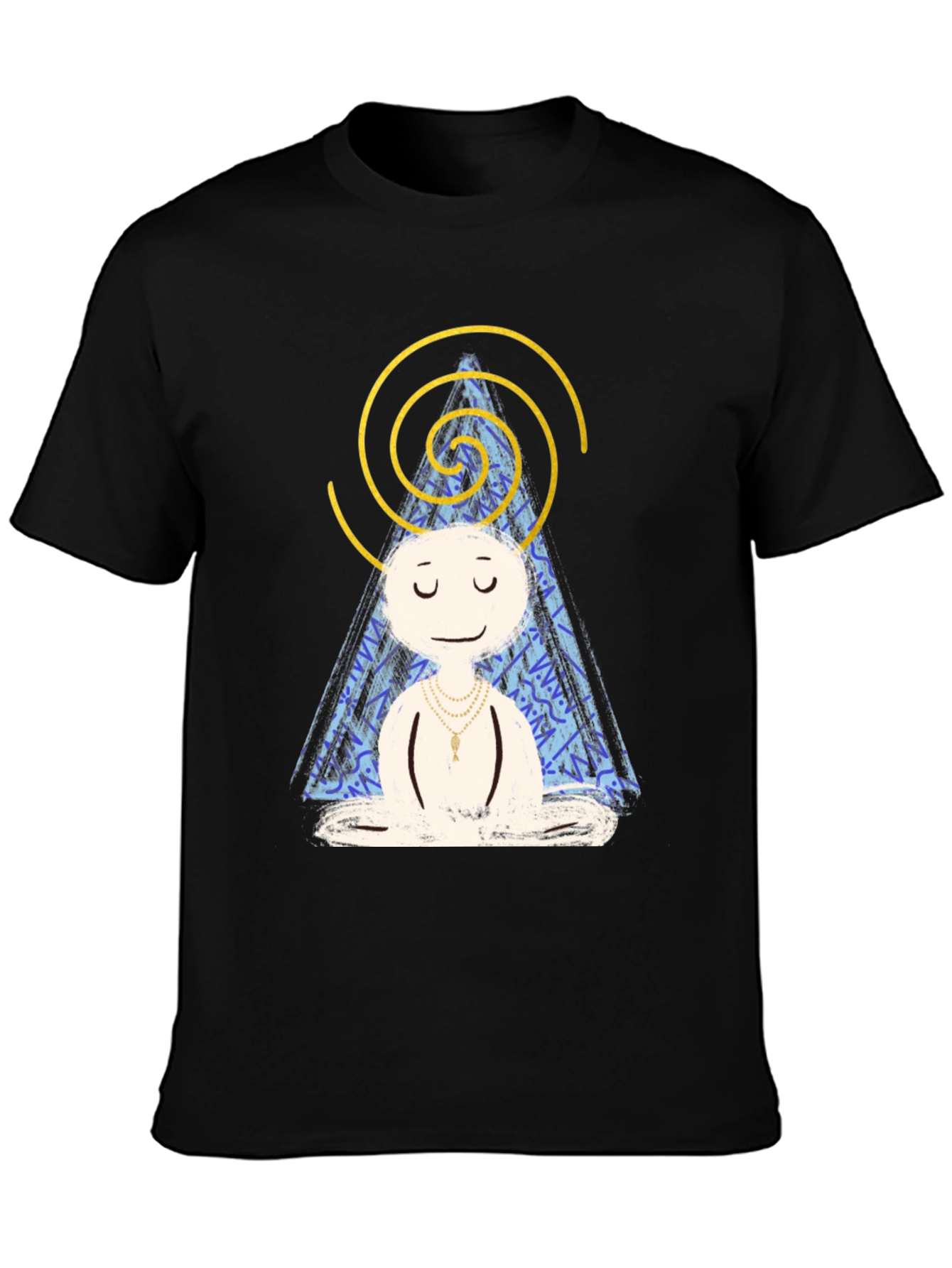 Meditating Character Graphic Tee - Black Cotton Blend Shirt
