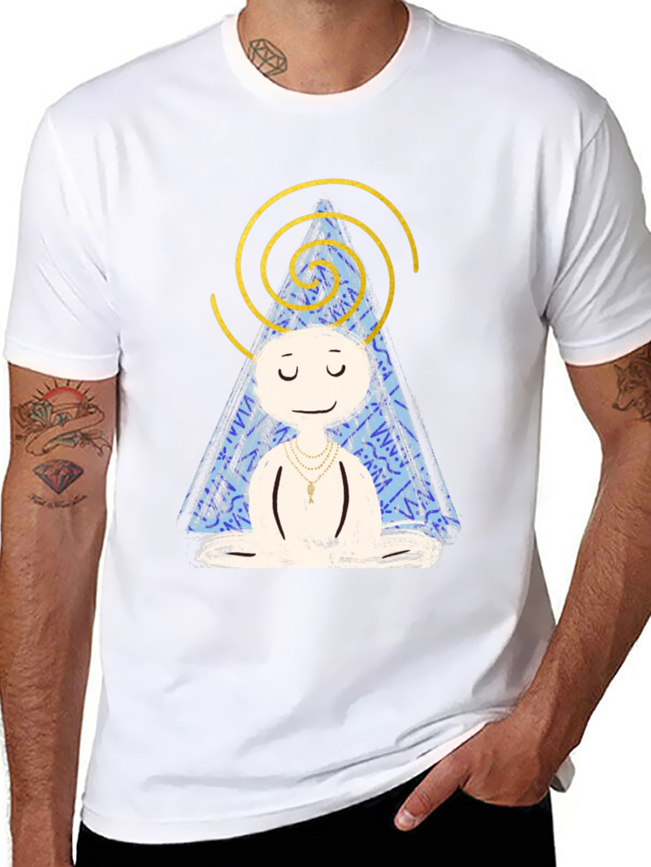 Meditating Character Graphic Tee - Black Cotton Blend Shirt