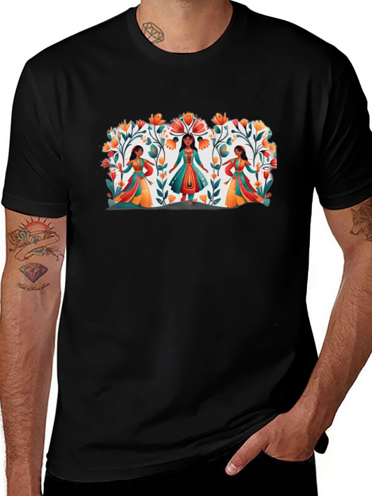 Ethnic Floral Womens Black Graphic Tee