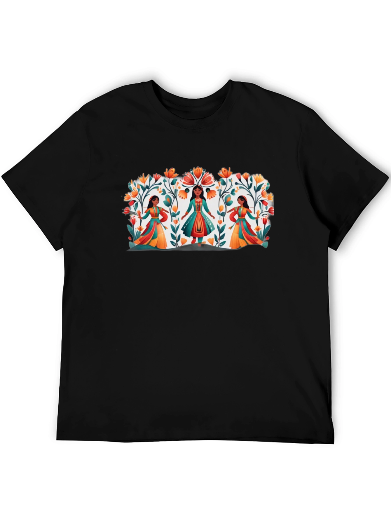 Ethnic Floral Womens Black Graphic Tee